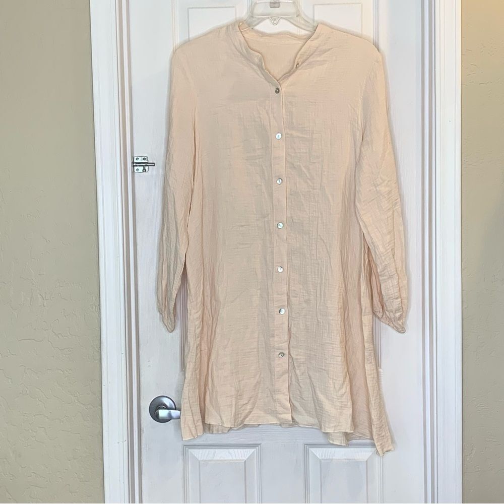 Apricot Button Down Cotton Shirt Dress Size Large - Picture 8 of 9